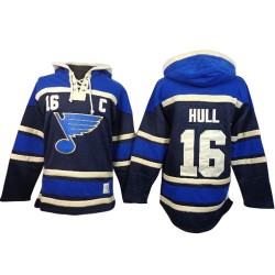 St. Louis Blues Brett Hull Official Navy Blue Old Time Hockey Authentic Adult Sawyer Hooded Sweatshirt Jersey