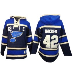 St. Louis Blues David Backes Official Navy Blue Old Time Hockey Premier Adult Sawyer Hooded Sweatshirt Jersey
