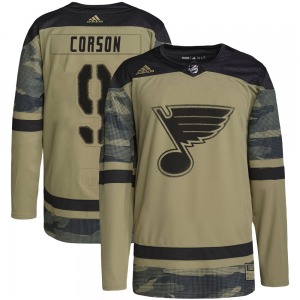 Adult Authentic St. Louis Blues Shayne Corson Camo Military Appreciation Practice Official Adidas Jersey