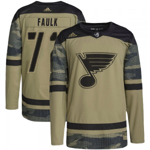 Adult Authentic St. Louis Blues Justin Faulk Camo Military Appreciation Practice Official Adidas Jersey