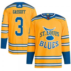 Adult Authentic St. Louis Blues Bob Gassoff Yellow Reverse Retro 2.0 Official Adidas Jersey