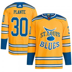 Adult Authentic St. Louis Blues Jacques Plante Yellow Reverse Retro 2.0 Official Adidas Jersey