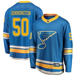 Adult Breakaway St. Louis Blues Jordan Binnington Blue Alternate Official Fanatics Branded Jersey