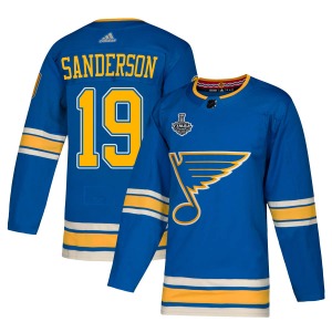 Adult Authentic St. Louis Blues Derek Sanderson Blue Alternate 2019 Stanley Cup Final Bound Official Adidas Jersey