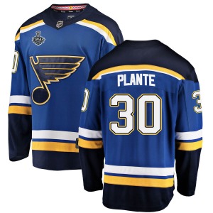Adult Breakaway St. Louis Blues Jacques Plante Blue Home 2019 Stanley Cup Final Bound Official Fanatics Branded Jersey