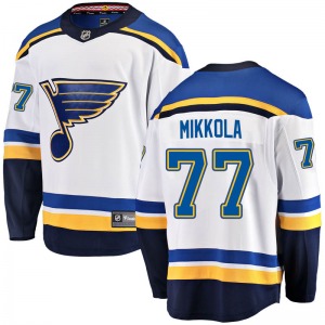 Adult Breakaway St. Louis Blues Niko Mikkola White Away Official Fanatics Branded Jersey