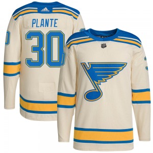 Adult Authentic St. Louis Blues Jacques Plante Cream 2022 Winter Classic Player Official Adidas Jersey