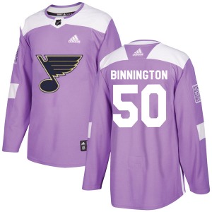 Adult Authentic St. Louis Blues Jordan Binnington Purple Hockey Fights Cancer Official Adidas Jersey