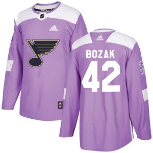 Adult Authentic St. Louis Blues Tyler Bozak Purple Hockey Fights Cancer Official Adidas Jersey