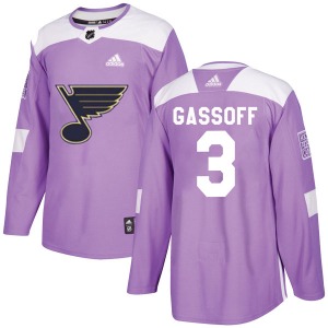 Adult Authentic St. Louis Blues Bob Gassoff Purple Hockey Fights Cancer Official Adidas Jersey