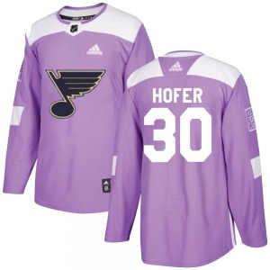 Adult Authentic St. Louis Blues Joel Hofer Purple Hockey Fights Cancer Official Adidas Jersey