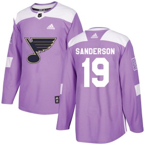 Adult Authentic St. Louis Blues Derek Sanderson Purple Hockey Fights Cancer Official Adidas Jersey