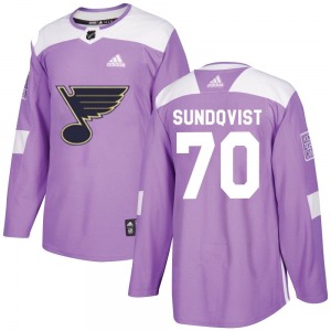 Adult Authentic St. Louis Blues Oskar Sundqvist Purple Hockey Fights Cancer Official Adidas Jersey