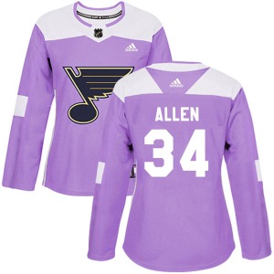 Women's Authentic St. Louis Blues Jake Allen Purple Hockey Fights Cancer Official Adidas Jersey