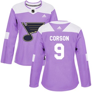 Women's Authentic St. Louis Blues Shane Corson Purple Hockey Fights Cancer Official Adidas Jersey
