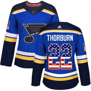 Women's Authentic St. Louis Blues Chris Thorburn Blue USA Flag Fashion Official Adidas Jersey