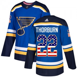 Youth Authentic St. Louis Blues Chris Thorburn Blue USA Flag Fashion Official Adidas Jersey