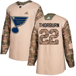 Adult Authentic St. Louis Blues Chris Thorburn Camo Veterans Day Practice Official Adidas Jersey