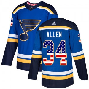 Adult Authentic St. Louis Blues Jake Allen Blue USA Flag Fashion Official Adidas Jersey