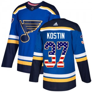 Youth Authentic St. Louis Blues Klim Kostin Blue USA Flag Fashion Official Adidas Jersey