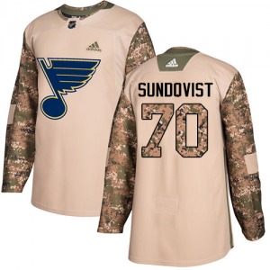 Youth Authentic St. Louis Blues Oskar Sundqvist Camo Veterans Day Practice Official Adidas Jersey