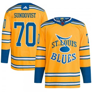 Adult Authentic St. Louis Blues Oskar Sundqvist Yellow Reverse Retro 2.0 Official Adidas Jersey