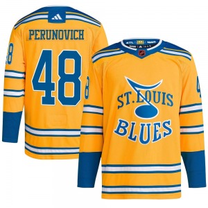 Youth Authentic St. Louis Blues Scott Perunovich Yellow Reverse Retro 2.0 Official Adidas Jersey
